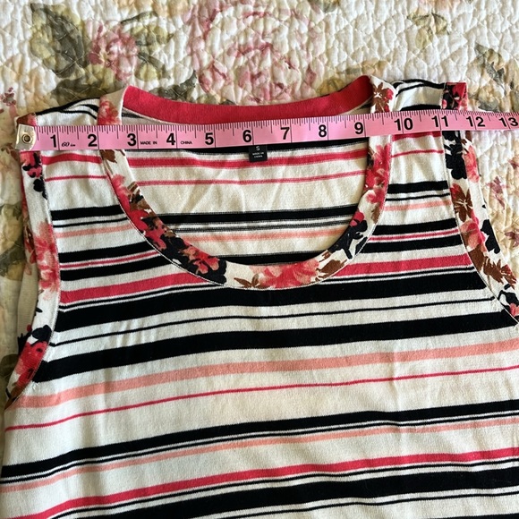 Scoop neck Striped Sleeveless Pink, Coral and Black Cotton Sweater from Talbots - Picture 7 of 7